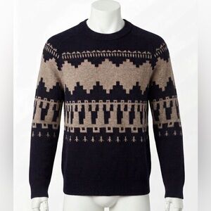 Strellson Navy and Tan Geometric Crewneck Sweater